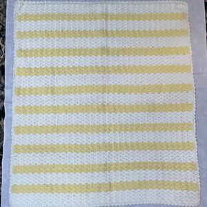 Vintage Soft Yellow & White Stripe Handmade Crochet  Knit Afghan Throw 39 x 44
